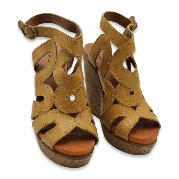 Lucky Brand Penrose Wedge Sandals Womens 7.5 Brown Leather - Picture 2 of 9